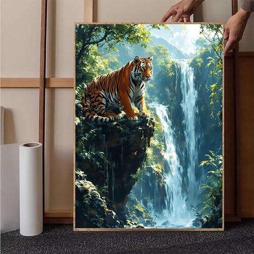 Diamond Painting Fallen Crystal Art Tiger Diamond Painting Leinwand Bastelset Erwachsene 5D DIY Mosaikherstellung Stickerei Kreuzstich Malerei Kits für Wanddeko, Geschenke für Frauen 70x95 cm -h251C8 von HENJGWEG