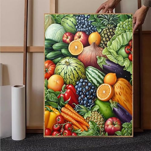 Diamond Painting Gemüse Diamant Painting Bilder Obst Diamond Painting Erwachsene Groß XXL, 5D Diamond Painting Eckige Steine Crystal Art Kinder Bastelnset für Deko Wohnzimmer, Geschenke, 70x95 cm 1-8 von HENJGWEG