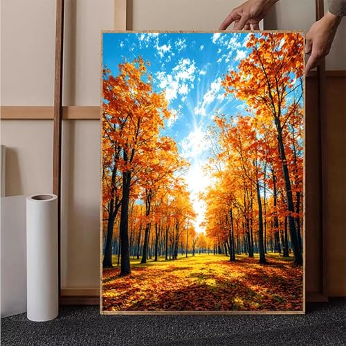 Diamond Painting Herbst Crystal Art Landschaft Diamond Painting Leinwand Bastelset Erwachsene 5D DIY Mosaikherstellung Stickerei Kreuzstich Malerei Kits für Wanddeko, Geschenke 70x95 cm -h251O2 von HENJGWEG