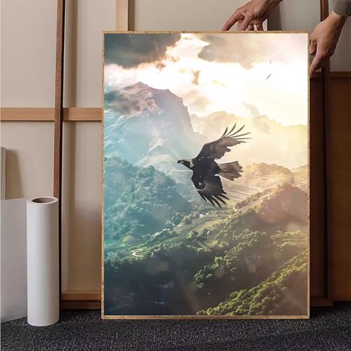 Diamond Painting Landschaft Diamant Painting Bilder Adler Diamond Painting Erwachsene Groß XXL, 5D Diamond Painting Eckige Steine Crystal Art Kinder Bastelnset für Wanddeko, Geschenke, 50x70 cm 0-9 von HENJGWEG