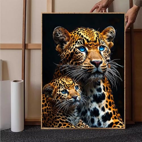 Diamond Painting Leopard Crystal Art Tier Diamond Painting Leinwand Bastelset Erwachsene 5D DIY Mosaikherstellung Stickerei Kreuzstich Malerei Kits für Wanddeko, Geschenke für Frauen 50x70cm -h25155 von HENJGWEG