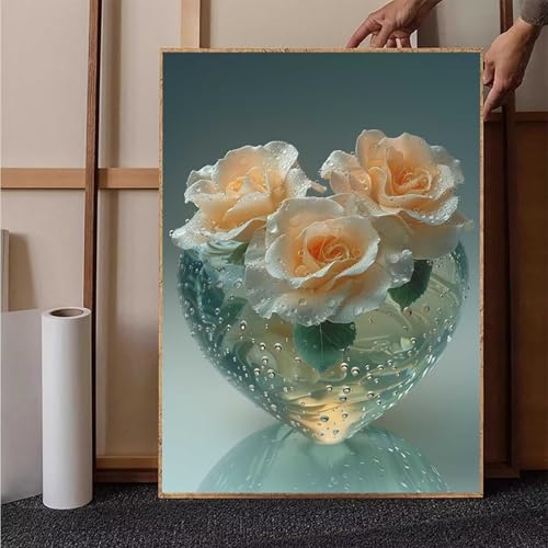 Diamond Painting Liebe Diamant Painting Bilder Blume Diamond Painting Erwachsene Groß XXL, 5D Diamond Painting Eckige Steine Crystal Art Kinder Bastelnset für Deko Wohnzimmer, Geschenke, 50x70 cm 3-4 von HENJGWEG