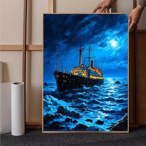 Diamond Painting Meer Crystal Art Boot Diamond Painting Leinwand Bastelset Erwachsene 5D DIY Mosaikherstellung Stickerei Kreuzstich Malerei Kits für Wanddeko, Geschenke für Frauen 50x70 cm -h251SZ von HENJGWEG