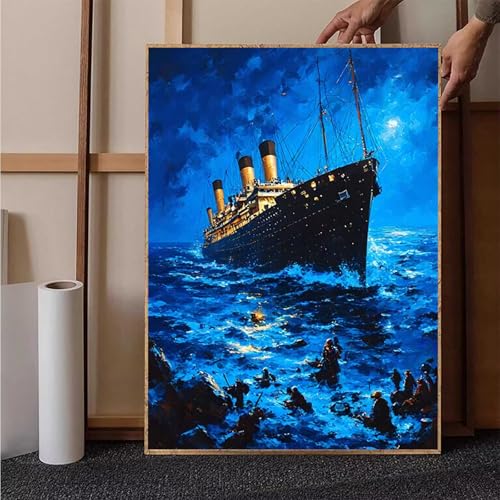 Diamond Painting Meer Crystal Art Boot Diamond Painting Leinwand Bastelset Erwachsene 5D DIY Mosaikherstellung Stickerei Kreuzstich Malerei Kits für Wanddeko, Geschenke für Frauen 70x95cm -h251CB von HENJGWEG