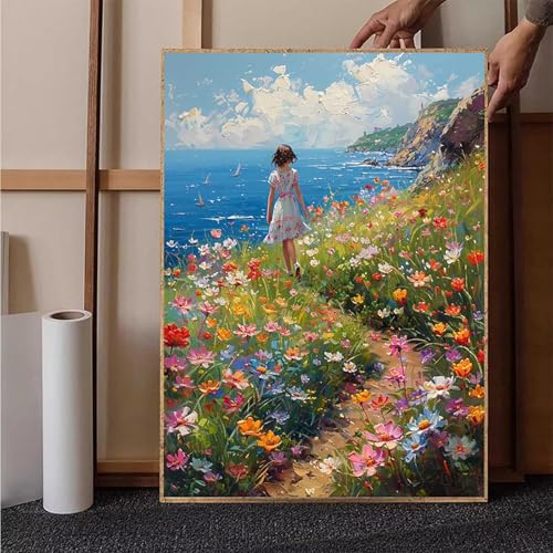 Diamond Painting Meer Diamant Painting Bilder Landschaft Diamond Painting Erwachsene Groß XXL, 5D Diamond Painting Eckige Steine Crystal Art Kinder Bastelnset für Wanddeko, Geschenke, (50x70cm) 9-N von HENJGWEG