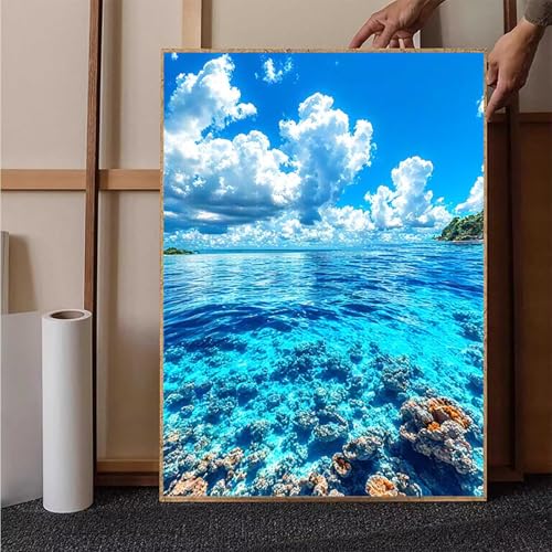 Diamond Painting Meer Diamant Painting Bilder Landschaft Diamond Painting Erwachsene Groß XXL, 5D Diamond Painting Eckige Steine Crystal Art Kinder Bastelnset für Wanddeko, Geschenke, 35 x 50 cm 2-6 von HENJGWEG