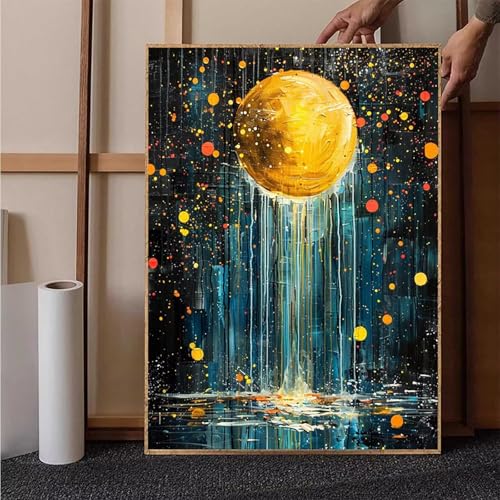 Diamond Painting Mond Diamant Painting Bilder Landschaft Diamond Painting Erwachsene Groß XXL, 5D Diamond Painting Eckige Steine Crystal Art Kinder Bastelnset für Wanddeko, Geschenke, 50x70cm W-N von HENJGWEG