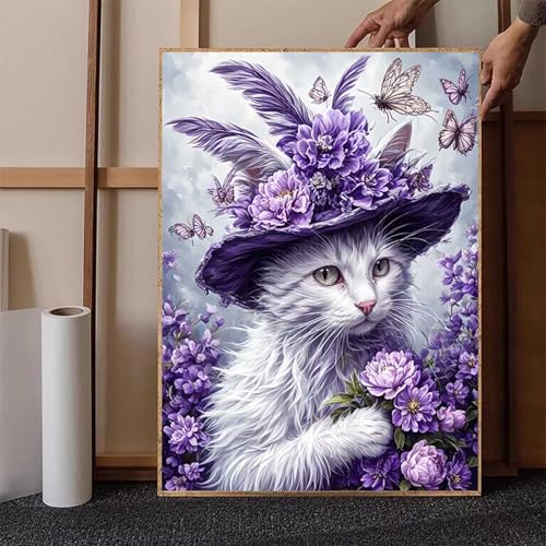 Diamond Painting Schmetterling Crystal Art Katze Diamond Painting Leinwand Bastelset Erwachsene 5D DIY Mosaikherstellung Stickerei Kreuzstich Malerei Kits für Wanddeko, Geschenke 50x70 cm -h251XR von HENJGWEG