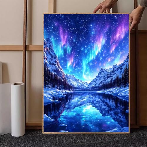 Diamond Painting Schneeberg Crystal Art Aurora Diamond Painting Leinwand Bastelset Erwachsene 5D DIY Mosaikherstellung Stickerei Kreuzstich Malerei Kits für Wanddeko, Geschenke (50x70cm) -h2514Z von HENJGWEG