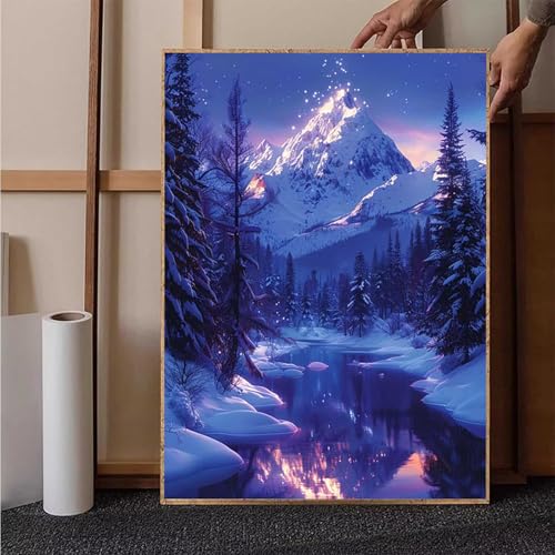 Diamond Painting Schneeberg Diamant Painting Bilder Landschaft Diamond Painting Erwachsene Groß XXL, 5D Diamond Painting Eckige Steine Crystal Art Kinder Bastelnset für Deko Wohnzimmer 50x70 cm P-C von HENJGWEG