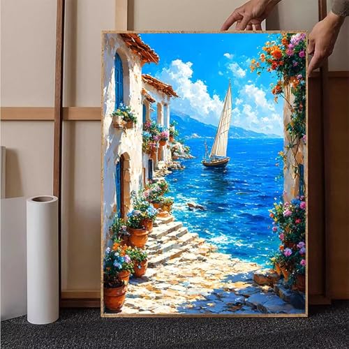 Diamond Painting Segelboot Diamant Painting Bilder Meer Diamond Painting Erwachsene Groß XXL, 5D Diamond Painting Eckige Steine Crystal Art Kinder Bastelnset für Wanddeko, Geschenke, 70x95 cm 0-7 von HENJGWEG