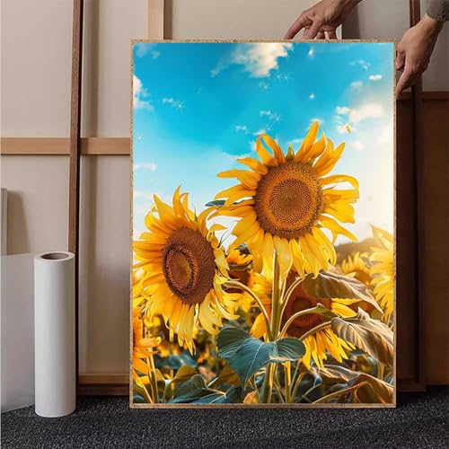 Diamond Painting Sonnenblume Diamant Painting Bilder Himmel Diamond Painting Erwachsene Groß XXL, 5D Diamond Painting Eckige Steine Crystal Art Kinder Bastelnset für Wanddeko, Geschenke, 35x50cm 6-Y von HENJGWEG