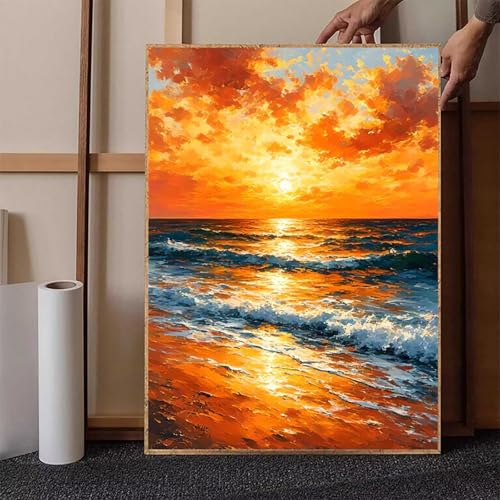 Diamond Painting Sonnenuntergang Crystal Art Meer Diamond Painting Leinwand Bastelset Erwachsene 5D DIY Mosaikherstellung Stickerei Kreuzstich Malerei Kits für Wanddeko, Geschenke (50x70cm) -h25147 von HENJGWEG