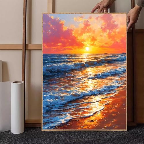 Diamond Painting Sonnenuntergang Crystal Art Meer Diamond Painting Leinwand Bastelset Erwachsene 5D DIY Mosaikherstellung Stickerei Kreuzstich Malerei Kits für Wanddeko, Geschenke 70x95cm -h2516M von HENJGWEG