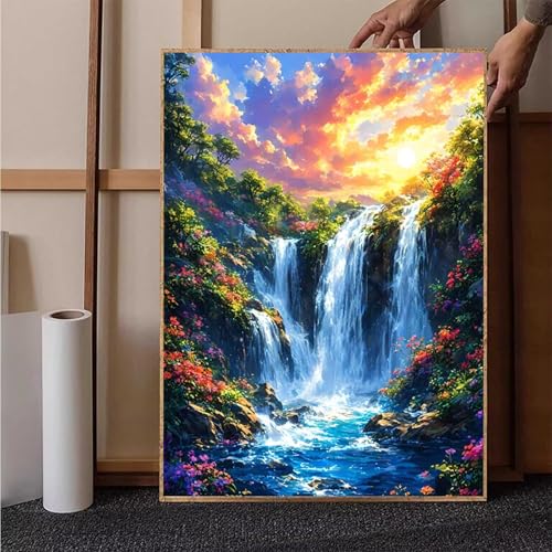 Diamond Painting Sonnenuntergang Diamant Painting Bilder Fallen Diamond Painting Erwachsene Groß XXL, 5D Diamond Painting Eckige Steine Crystal Art Kinder Bastelnset für Wanddeko 35 x 50 cm J-P von HENJGWEG