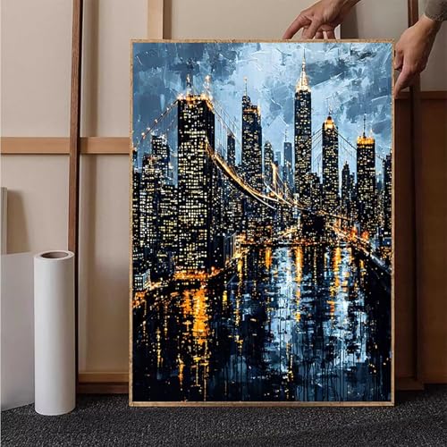 Diamond Painting Stadt Crystal Art Landschaft Diamond Painting Leinwand Bastelset Erwachsene 5D DIY Mosaikherstellung Stickerei Kreuzstich Malerei Kits für Wanddeko, Geschenke 50 x 70 cm -h251Y7 von HENJGWEG