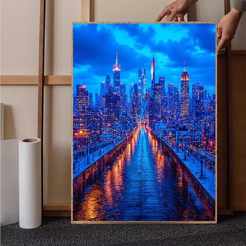 Diamond Painting Stadt Crystal Art Nachtansicht Diamond Painting Leinwand Bastelset Erwachsene 5D DIY Mosaikherstellung Stickerei Kreuzstich Malerei Kits für Wanddeko, Geschenke 70x95cm -h2518C von HENJGWEG