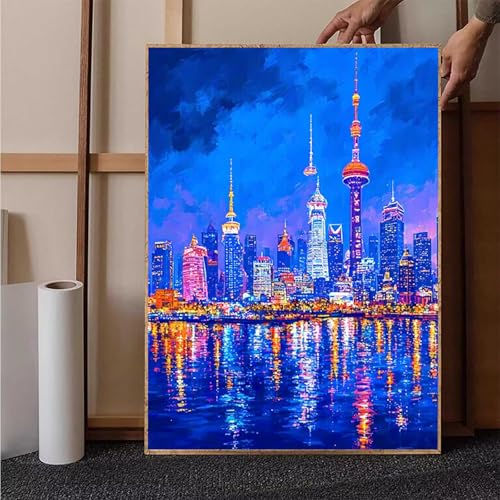 Diamond Painting Stadt Crystal Art Nachtansicht Diamond Painting Leinwand Bastelset Erwachsene 5D DIY Mosaikherstellung Stickerei Kreuzstich Malerei Kits für Wanddeko, Geschenke 70x95cm -h251I1 von HENJGWEG