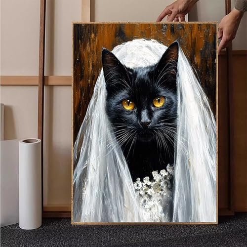 Diamond Painting Tier Crystal Art Katze Diamond Painting Leinwand Bastelset Erwachsene 5D DIY Mosaikherstellung Stickerei Kreuzstich Malerei Kits für Wanddeko, Geschenke für Frauen (70x95cm) -h251S1 von HENJGWEG