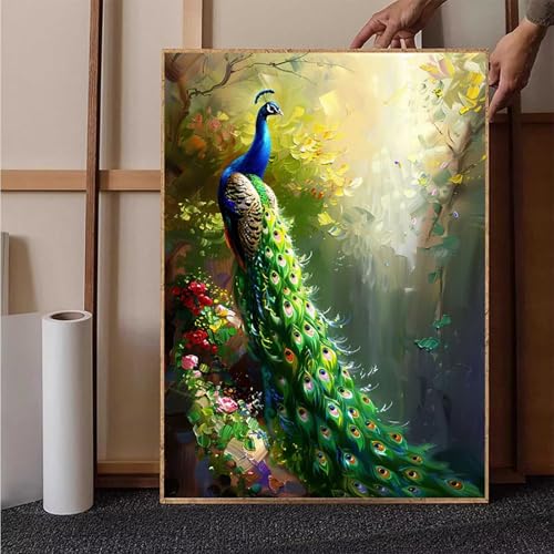 Diamond Painting Tier Diamant Painting Bilder Pfau Diamond Painting Erwachsene Groß XXL, 5D Diamond Painting Eckige Steine Crystal Art Kinder Bastelnset für Deko Wohnzimmer, Geschenke, (35x50cm) 5-5 von HENJGWEG