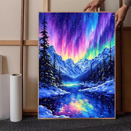 Diamond Painting Winter Crystal Art Aurora Diamond Painting Leinwand Bastelset Erwachsene 5D DIY Mosaikherstellung Stickerei Kreuzstich Malerei Kits für Wanddeko, Geschenke für Frauen 70x95cm -h251QH von HENJGWEG