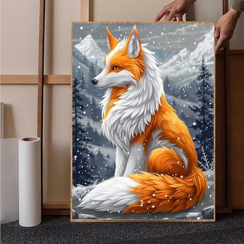 Diamond Painting Winter Diamant Painting Bilder Fuchs Diamond Painting Erwachsene Groß XXL, 5D Diamond Painting Eckige Steine Crystal Art Kinder Bastelnset für Wanddeko, Geschenke, 50 x 70 cm 5-4 von HENJGWEG