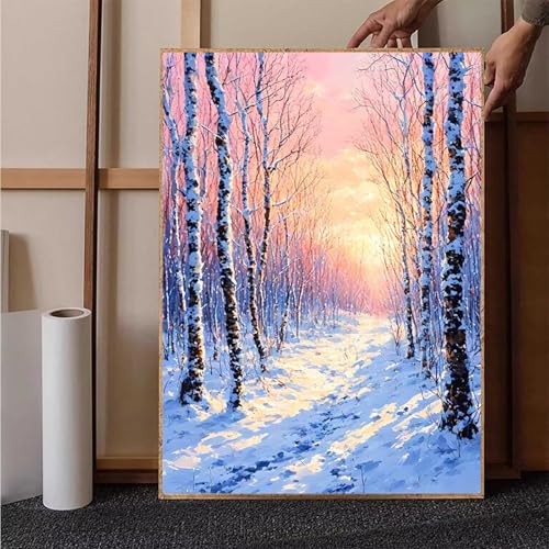 Diamond Painting Winter Diamant Painting Bilder Landschaft Diamond Painting Erwachsene Groß XXL, 5D Diamond Painting Eckige Steine Crystal Art Kinder Bastelnset für Wanddeko, Geschenke, 70 x 95 cm S-V von HENJGWEG