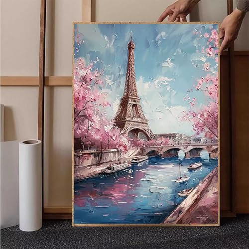 Eiffelturm Diamond Painting XXL 80 x 110 cm, Kirschblüten Diamond Painting Erwachsene Bastelset, Diamond Painting Kinder Mosaikherstellung Stickerei Kreuzstich Malerei Kits für Deko Wohnzimmer 8-6 von HENJGWEG