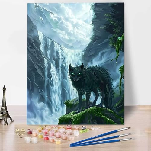 Fallen Malen Nach Zahlen ab 5 6 7 Jahre Mädchen Rahmenlos - Malen Nach Zahlen Erwachsene Wolf Malen Nach Zahlen für Kinder Acrylfarben, für kreative Heimdekoration, Geschenk, Weihnachten 60x80cm 5-1 von HENJGWEG