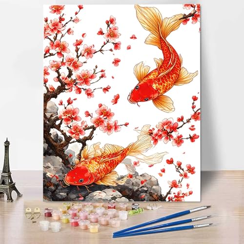 Fisch Malen Nach Zahlen Stück ab 5 6 7 8 9 Jahre Mädchen und Jungen - DIY Malen Nach Zahlen Blume Malen Nach Zahlen Erwachsene für Kinder und Anfänger mit Pinsel und Acrylfarben (30x40cm) N-R von HENJGWEG