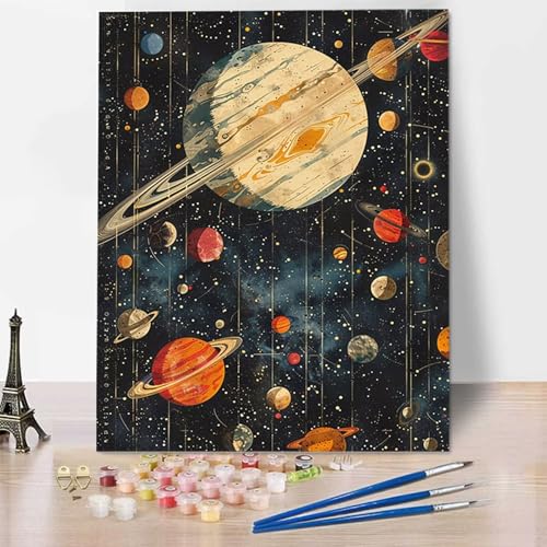 Galaxis Diy malen nach zahlen erwachsene Planet Malen Nach Zahlen Bild für Erwachsene Groß Diy Ölgemälde Kit für Anfänger, Malen Nach Zahlen Kinder Knitterfreie Leinwand (Rahmenlos) 40 x 50 cm 2-Z von HENJGWEG