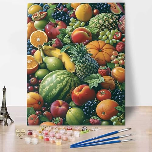 Gemüse Malen Nach Zahlen ab 5 6 7 Jahre Mädchen Rahmenlos - Malen Nach Zahlen Erwachsene Obst Malen Nach Zahlen für Kinder Acrylfarben, für kreative Heimdekoration, Geschenk, Weihnachten 60x80cm L-P von HENJGWEG