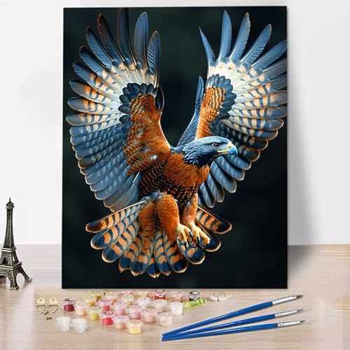 HENJGWEG Adler Diy malen nach zahlen erwachsene Tier Malen Nach Zahlen Bild für Erwachsene Groß Diy Ölgemälde Kit für Anfänger, Malen Nach Zahlen Kinder Knitterfreie Leinwand (Rahmenlos) 60x80cm J-L von HENJGWEG