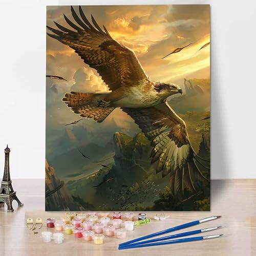 HENJGWEG Adler Malen Nach Zahlen Stück ab 5 6 7 8 9 Jahre Mädchen und Jungen - DIY Malen Nach Zahlen Tier Malen Nach Zahlen Erwachsene für Kinder und Anfänger mit Pinsel und Acrylfarben (30x40cm) 7-R von HENJGWEG