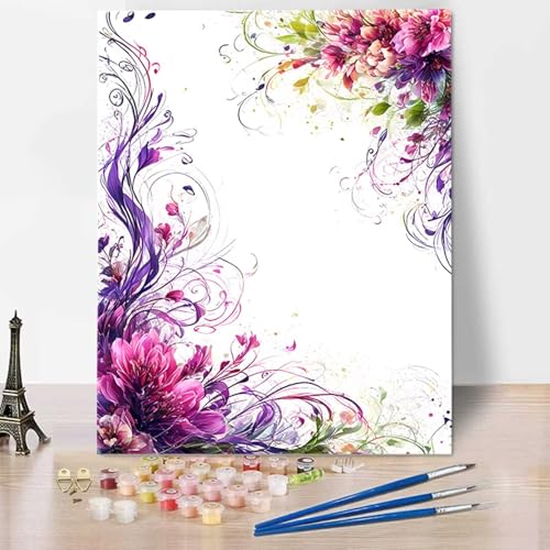 HENJGWEG Blume Malen Nach Zahlen ab 5 6 7 Jahre Mädchen Rahmenlos - Malen Nach Zahlen Erwachsene Graffiti Malen Nach Zahlen für Kinder Acrylfarben, für kreative Heimdekoration, Geschenk 60x80cm D-6 von HENJGWEG