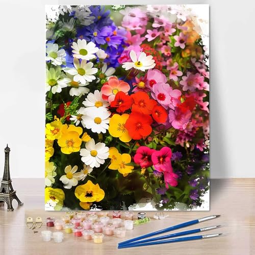 HENJGWEG Chrysantheme Malen Nach Zahlen Erwachsene, Malen Nach Zahlen Kinder DIY Handgemalt Ölgemälde Kit für Anfänger und Erwachsene Mit Pinseln und Acrylfarbe, Ohne Rahmen 40x50cm Blume 0-Y von HENJGWEG