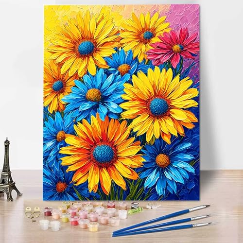 HENJGWEG Chrysantheme Malen Nach Zahlen Erwachsene, Malen Nach Zahlen Kinder DIY Handgemalt Ölgemälde Kit für Anfänger und Erwachsene Mit Pinseln und Acrylfarbe, Ohne Rahmen 40x50cm Blume 1-0 von HENJGWEG