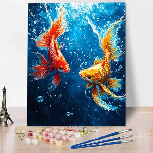 HENJGWEG DIY Malen nach Zahlen Erwachsene Tier Malen nach Zahlen Kits auf Leinwand Malen Nach Zahlen Kinder Fisch Malen nach Zahlen Kunsthandwerk Geschenk für Home Wall Deco (60x80cm) (rahmenlos) A-G von HENJGWEG