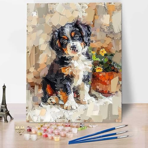 HENJGWEG DIY Malen nach Zahlen Erwachsene Tier Malen nach Zahlen Kits auf Leinwand Malen Nach Zahlen Kinder Hund Malen nach Zahlen Kunsthandwerk Geschenk für Home Wall Deco (60x80cm) (rahmenlos) U-R von HENJGWEG