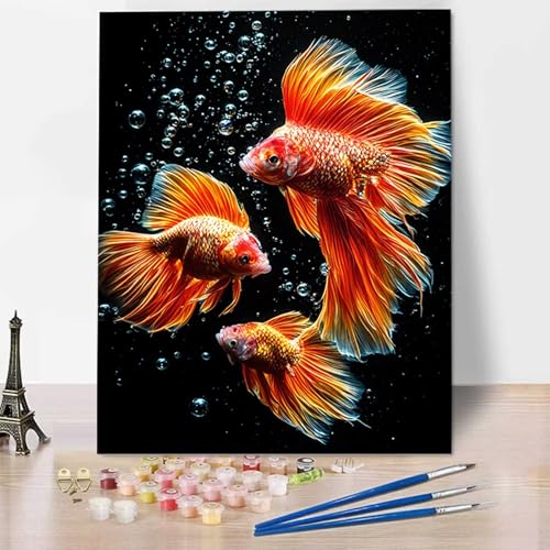 HENJGWEG Fisch Malen Nach Zahlen Erwachsene Tier Malen Nach Zahlen Kinder DIY Ölgemälde Leinwand Set mit Pinsel und Acrylpigment für Frauen Home Deko Geburtstag Weihnachten Geschenk - 50 x 65 cm 9-Z von HENJGWEG