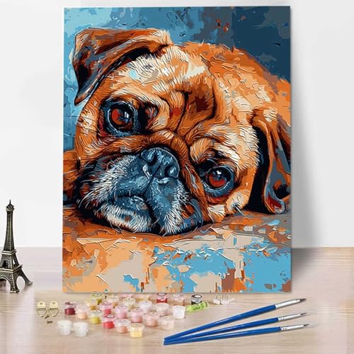 HENJGWEG Hund Malen Nach Zahlen Erwachsene, Painting By Numbers, DIY Tier Leinwand Ölgemälde Set, Malen Nach Zahlen Kinder Perfekt für Home Wand Dekoration und Geschenke (ohne Rahmen) 30 x 40 cm Z-O von HENJGWEG