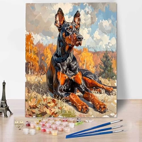 HENJGWEG Hund Malen Nach Zahlen Erwachsene, Painting By Numbers, DIY Tier Leinwand Ölgemälde Set, Malen Nach Zahlen Kinder Perfekt für Home Wand Dekoration und Geschenke (ohne Rahmen) 50x65cm 0-H von HENJGWEG