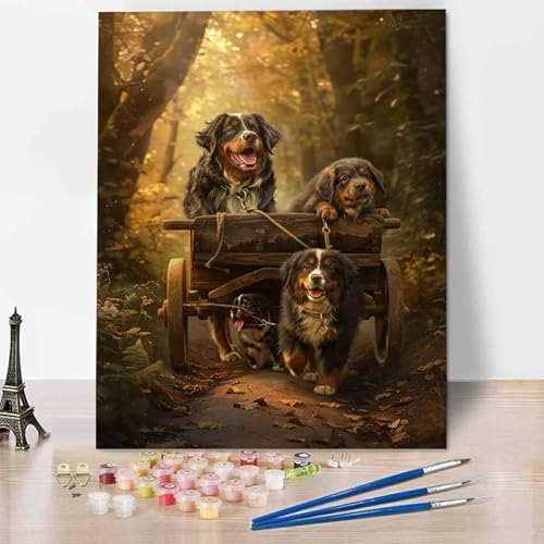 HENJGWEG Hund Malen Nach Zahlen Erwachsene, Painting By Numbers, DIY Tier Leinwand Ölgemälde Set, Malen Nach Zahlen Kinder Perfekt für Home Wand Dekoration und Geschenke (ohne Rahmen) 50x65cm 9-E von HENJGWEG