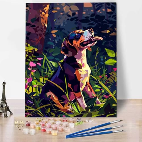 HENJGWEG Hund Malen Nach Zahlen Stück ab 5 6 7 8 9 Jahre Mädchen und Jungen - DIY Malen Nach Zahlen Tier Malen Nach Zahlen Erwachsene für Kinder und Anfänger mit Pinsel und Acrylfarben (30x40cm) 8-0 von HENJGWEG