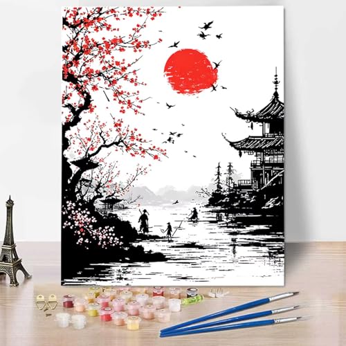 HENJGWEG Japan Malen Nach Zahlen ab 5 6 7 Jahre Mädchen Rahmenlos - Malen Nach Zahlen Erwachsene Landschaft Malen Nach Zahlen für Kinder Acrylfarben, für kreative Heimdekoration, Geschenk 60x80cm F-4 von HENJGWEG