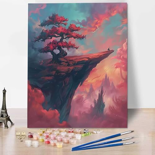 HENJGWEG Landschaft Malen Nach Zahlen ab 5 6 7 Jahre Mädchen Rahmenlos - Malen Nach Zahlen Erwachsene Baum Malen Nach Zahlen für Kinder Acrylfarben, für kreative Heimdekoration, Geschenk 60x80cm L-C von HENJGWEG