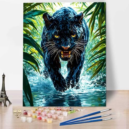 HENJGWEG Leopard Malen Nach Zahlen Erwachsene, Painting By Numbers, DIY Tier Leinwand Ölgemälde Set, Malen Nach Zahlen Kinder Perfekt für Home Wand Dekoration und Geschenke (ohne Rahmen) 50x65cm 6-H von HENJGWEG