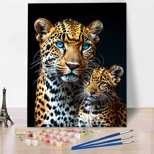 HENJGWEG Leopard Malen Nach Zahlen Erwachsene, Painting By Numbers, DIY Tier Leinwand Ölgemälde Set, Malen Nach Zahlen Kinder Perfekt für Home Wand Dekoration und Geschenke (ohne Rahmen) 50x65cm G-O von HENJGWEG