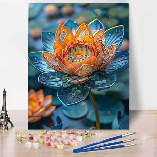 HENJGWEG Lotus Malen Nach Zahlen Erwachsene Blume Malen Nach Zahlen Kinder DIY Ölgemälde Leinwand Set mit Pinsel und Acrylpigment für Frauen Home Deko Geburtstag Weihnachten Geschenk - 50 x 65 cm J-2 von HENJGWEG