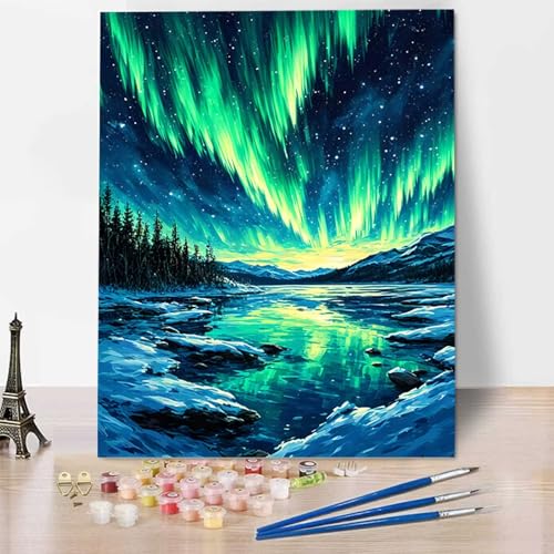 HENJGWEG Malen Nach Zahlen Erwachsene Arktis - Anfänger Malen Nach Zahlen Kinder - Knitterfreie Leinwand, Pinsel und Acrylfarbe - Aurora DIY Handgemalt Ölgemälde Kit Als Geschenk 100 x 135 cm 1-J von HENJGWEG